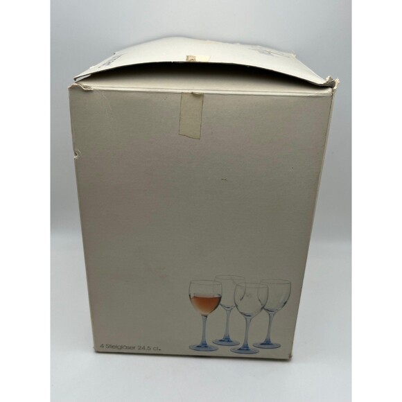Vintage Luminarc 4 Blue Stem/Clear 8 oz Wine Glasses New In Box - Picture 5 of 6